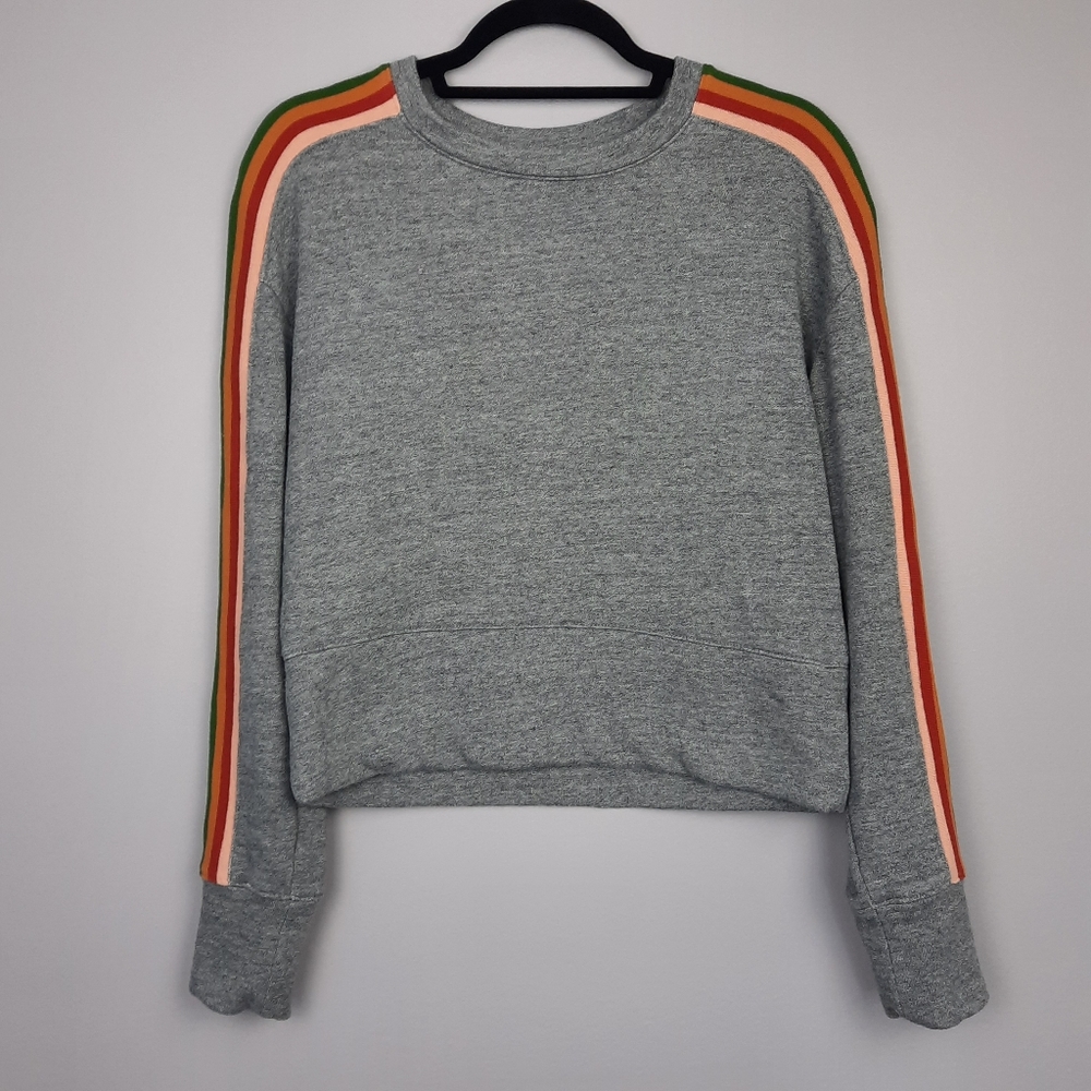 Madewell Gray Rainbow Inset Pullover Crop Crewneck Sweatshirt size Small